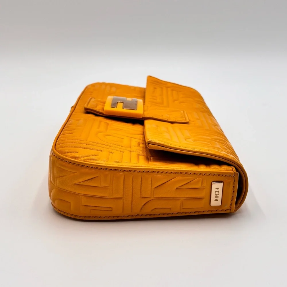 Fendi Yellow Embossed Zucca Leather Baguette Shoulder Bag Silver Hardware - Picture 5 of 12